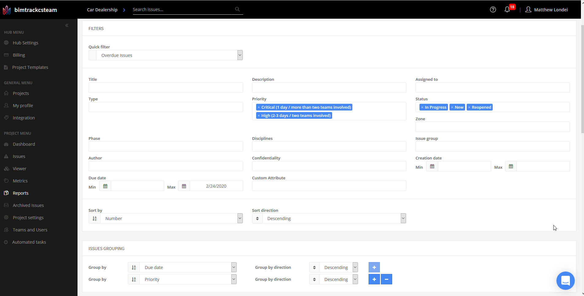 Creating a quick start issue list in BIM Track’s web platform.