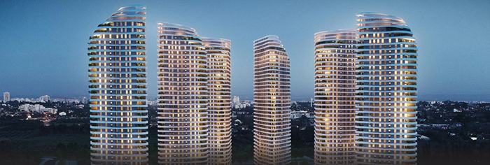 Umami, a luxury residential project featuring 6 towers each 31-stories tall in the district of Kiryat Ono near Tel Aviv, Israel.