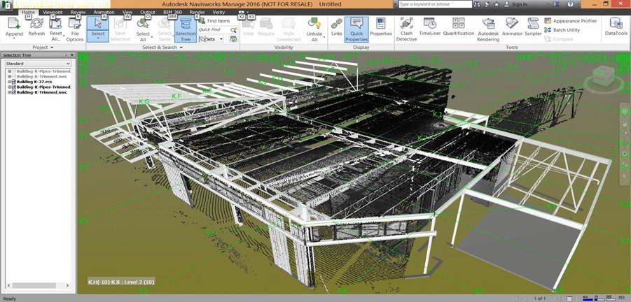 The model and point cloud aligned in Navisworks with the ClearEdge 3D Verity Add-in