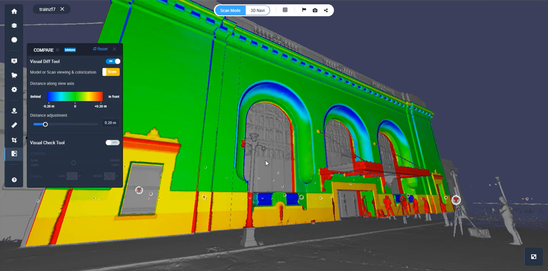Comparaison des scans laser avec la maquette dans Cintoo Cloud à l'aide de son outil colorisé "Visual Difference"