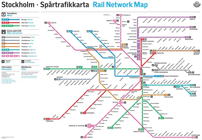 A map of Stockholm's Tunnelbana metro system.