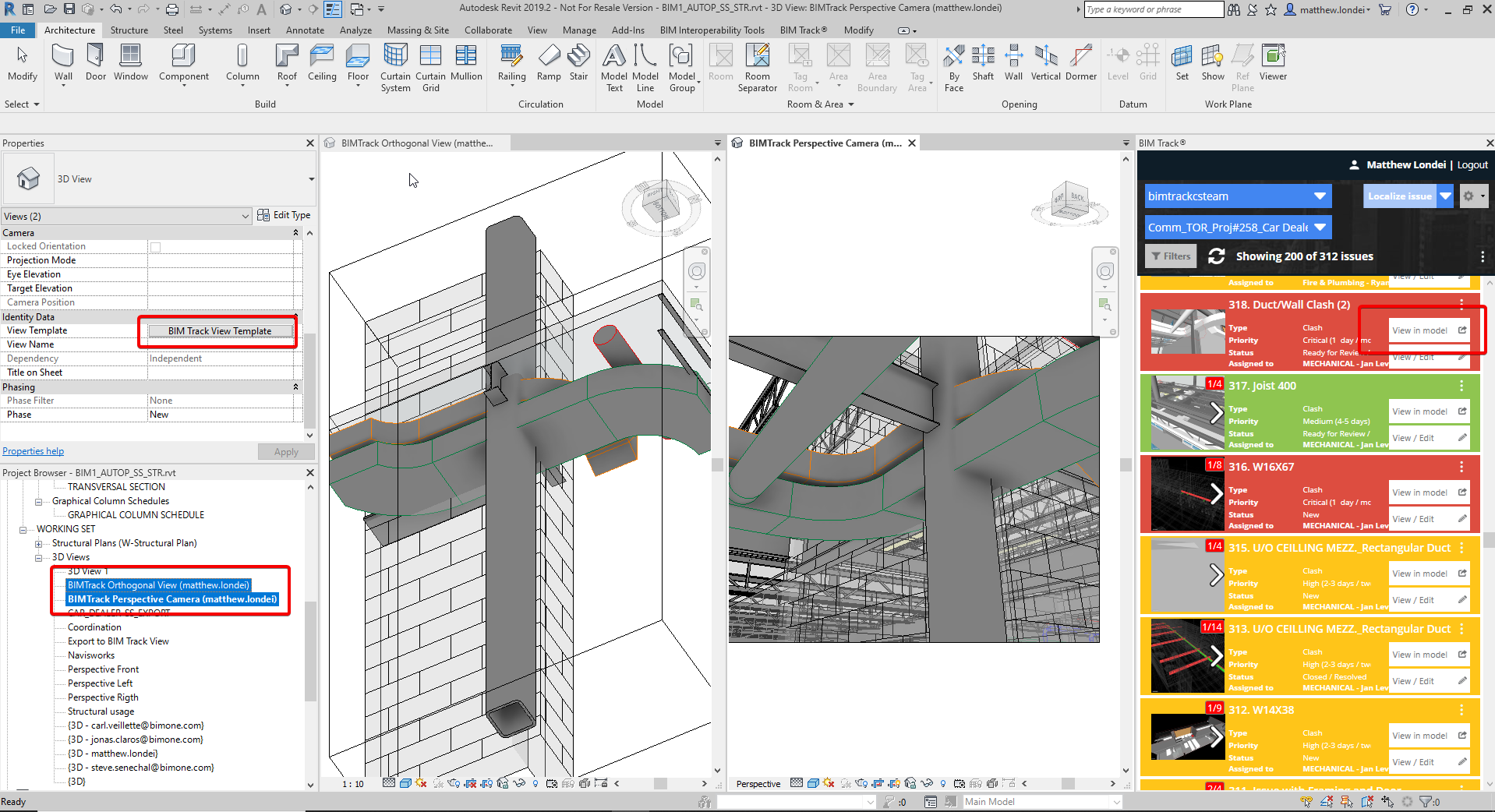 Some of the different possible view types in Revit for BIM Track issues.