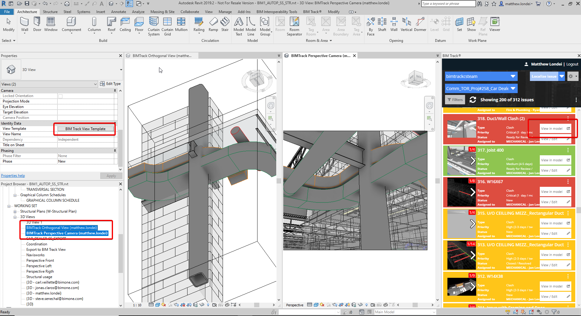 Quelques-unes des différentes vues typiques possibles dans Revit pour les questions BIM Track.