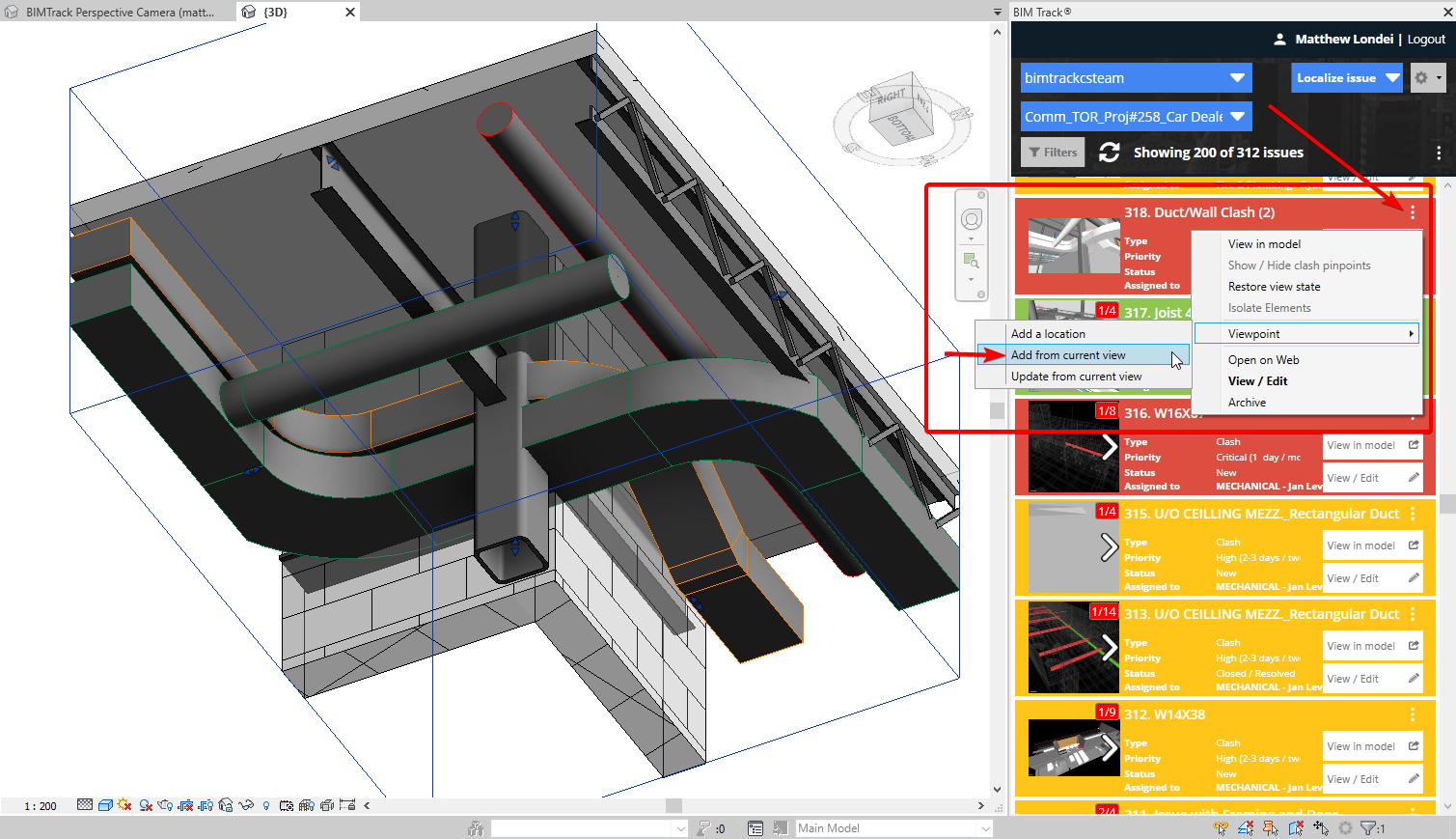 Adding Revit’s orthographic view to a BIM Track issue