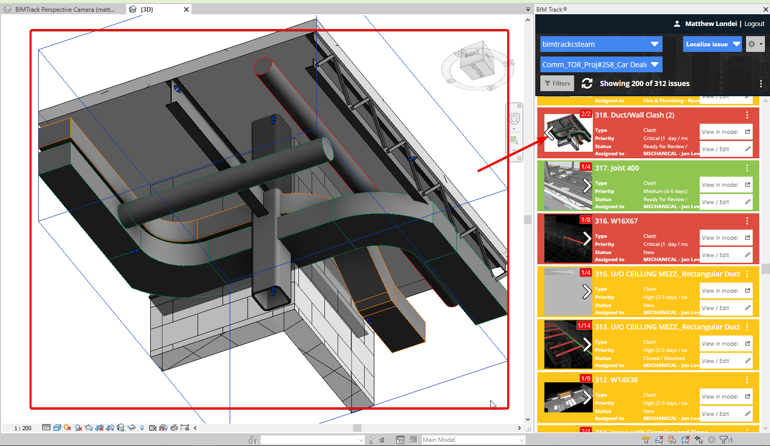 Navigating between different views of an issue in BIM Track