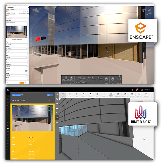 Raise and edit issues in Enscape and sync with BIM Track for an improved design review workflow